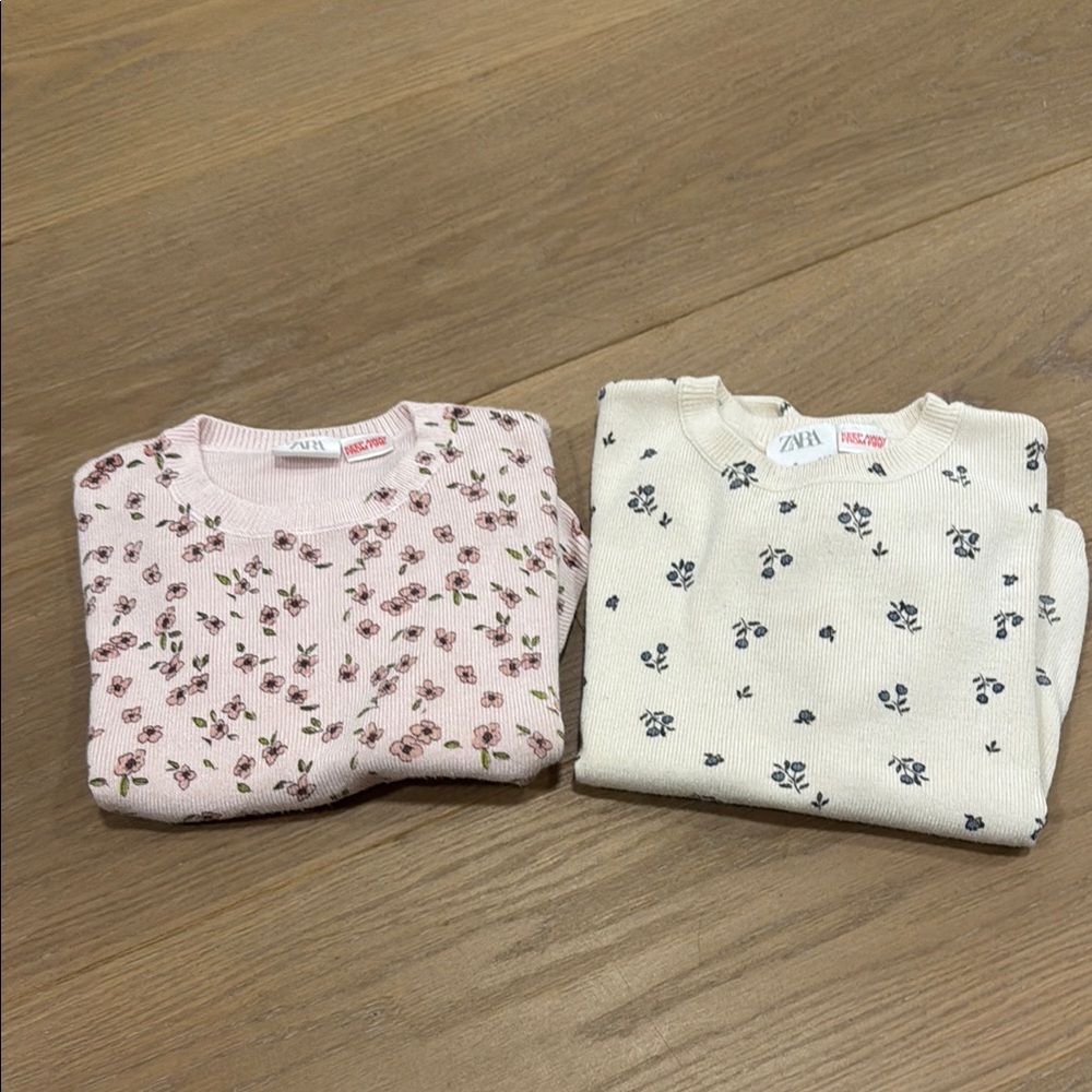 Bundle of Zara Pink and Cream Floral Sweaters Sz 6